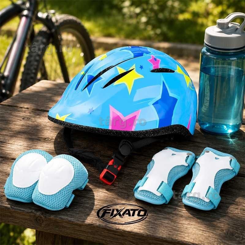Set Protectie Pentru Copii 7 in 1, Casca cu Marime Reglabila, Genunchiere, Cotiere si Aparatori Incheieturi pentru Bicicleta, Trotineta, Role 7