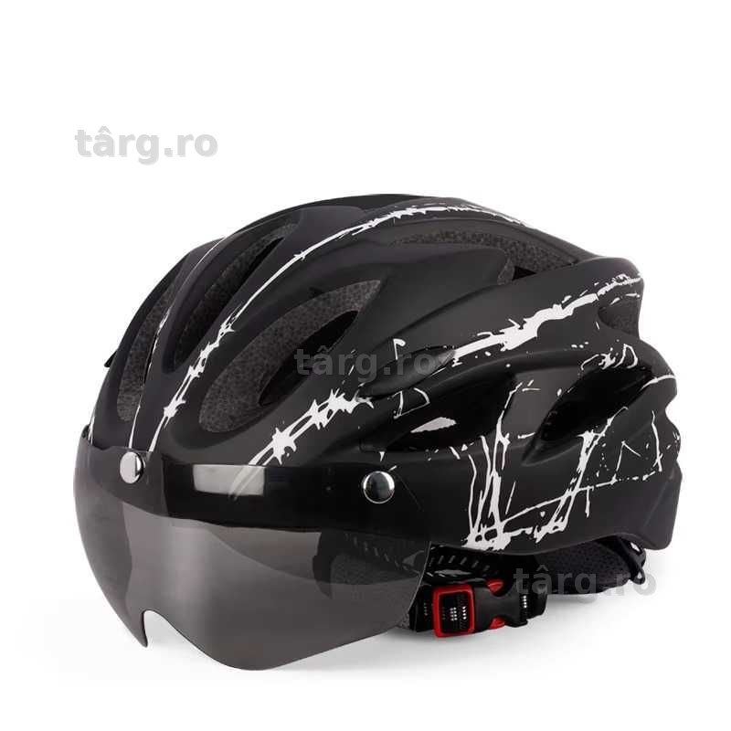 Casca Bicicleta, Viziera detasabila, Aerodinamica, Dimensiune reglabila 54-62cm, Negru cu Alb