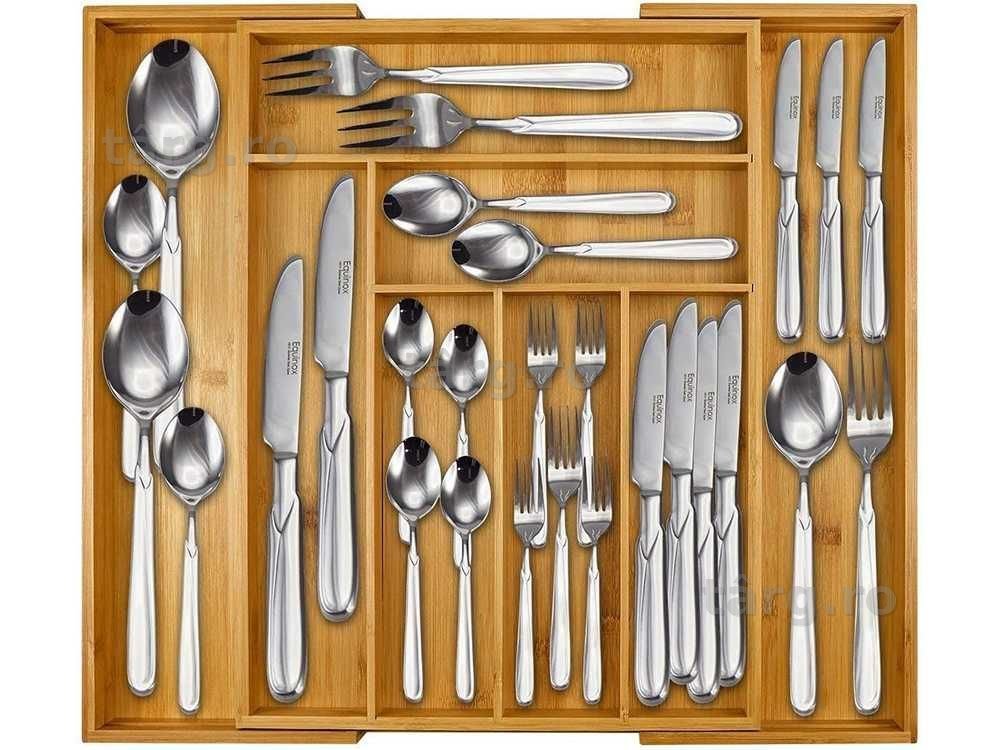 Organizator extensibil pentru tacamuri din bambus cu 8 compartimente