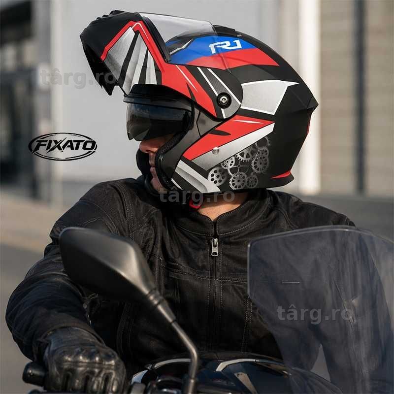 Casca Moto/Scuter Flip-Up, Viziera Dubla, Protectie UV, Rosu 2