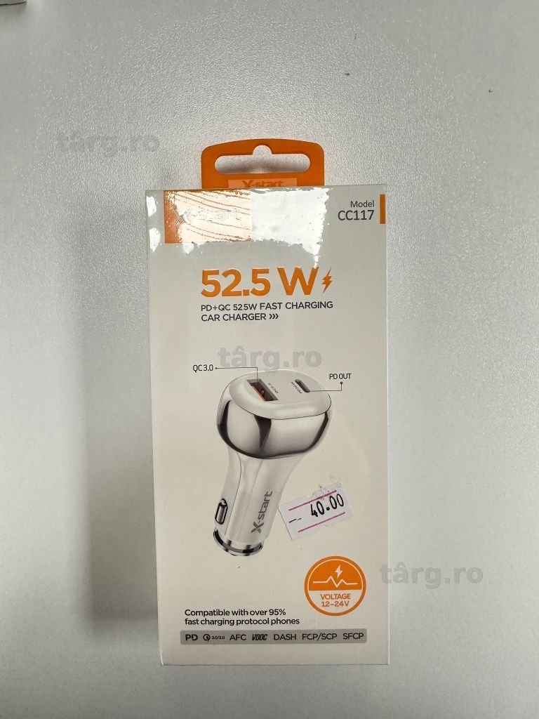 Incarcator Auto Fast Charge cu USB si Tip C