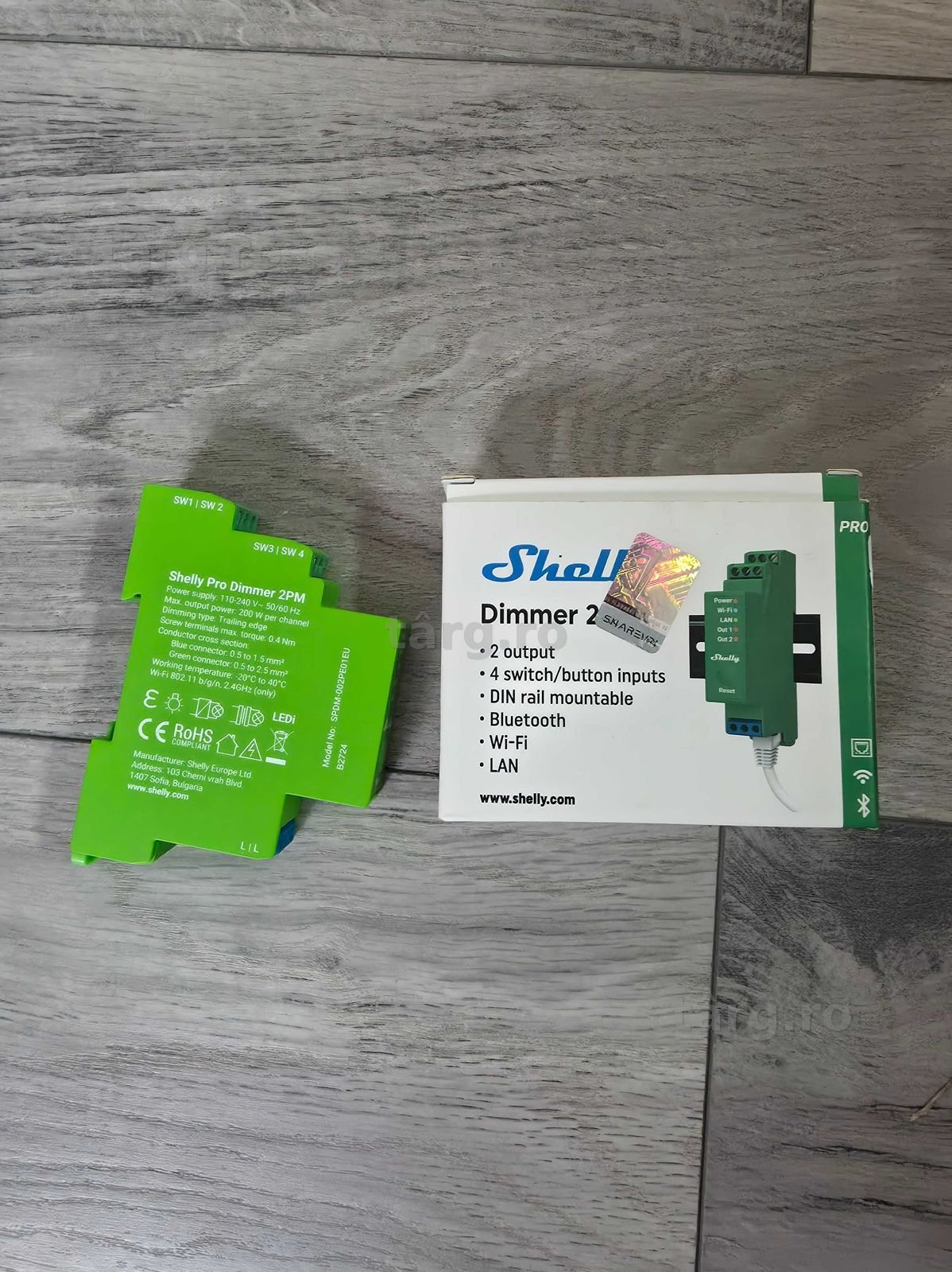 Releu inteligent Shelly PRO Dimmer 2PM, 2 canale, monitorizare consum, functie de dimming