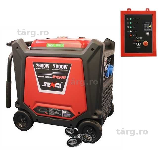 Generator de curent digital de tip inverter SENCI SC8000iE putere maxima 7.5 kW 230V pornire electrica insonorizat, benzina, cu ATS