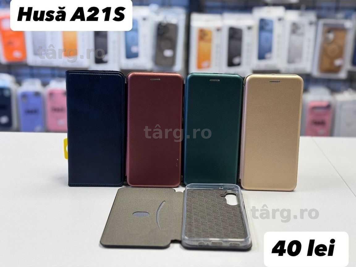 Husa piele ecologica tip carte, folie, cablu, incarcator Samsung A21S 2