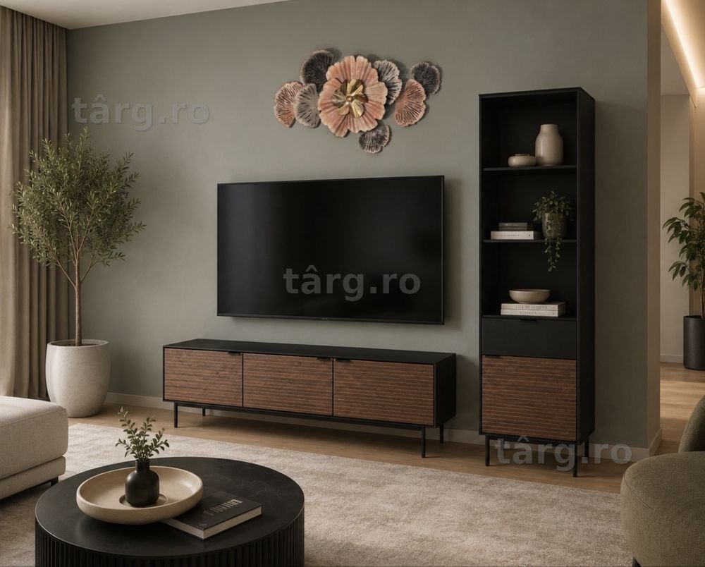 Set living din MDF și lemn (comoda tv + vitrina)