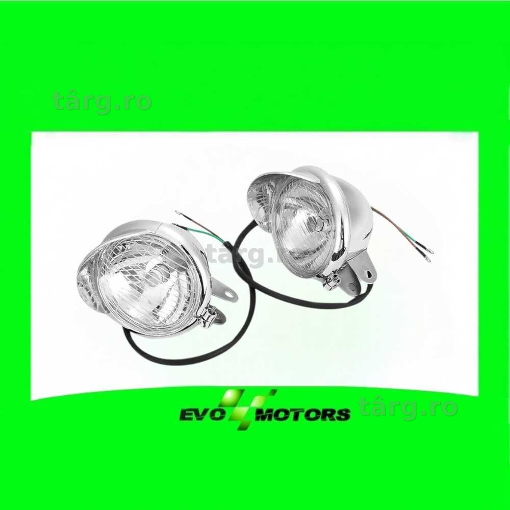 Set Proiectoare Moto Chooper Cromate 4inch 10cm Crom Far ceata A339