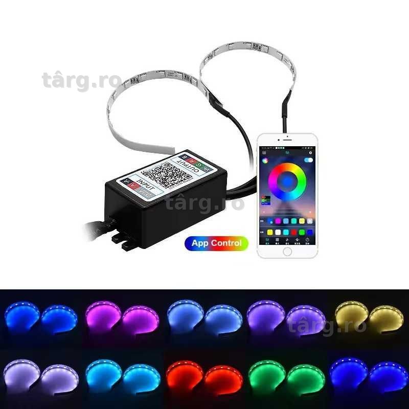 Set 2 Benzi LED Banda RGB Lupe Devil Demon Eyes, cu Aplicatie Bluetoot