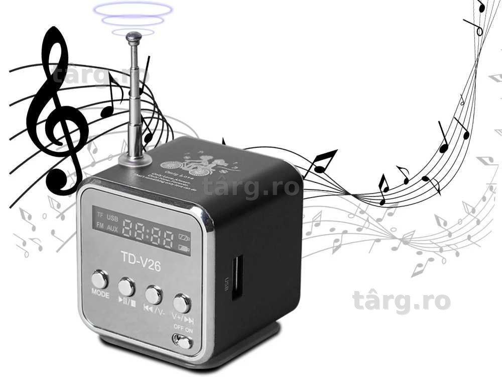 Mini Boxa Portabila cu Radio FM MP3 Player LED LCD 45dB USB MicroSD