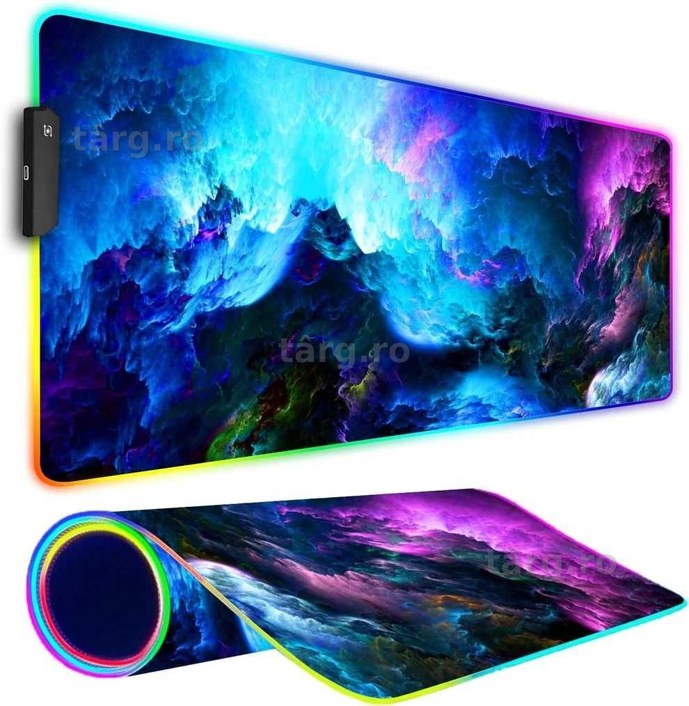 Mousepad cu lumina LED RGB 7 culori RGB 4 moduri de iluminare 80x30 cm