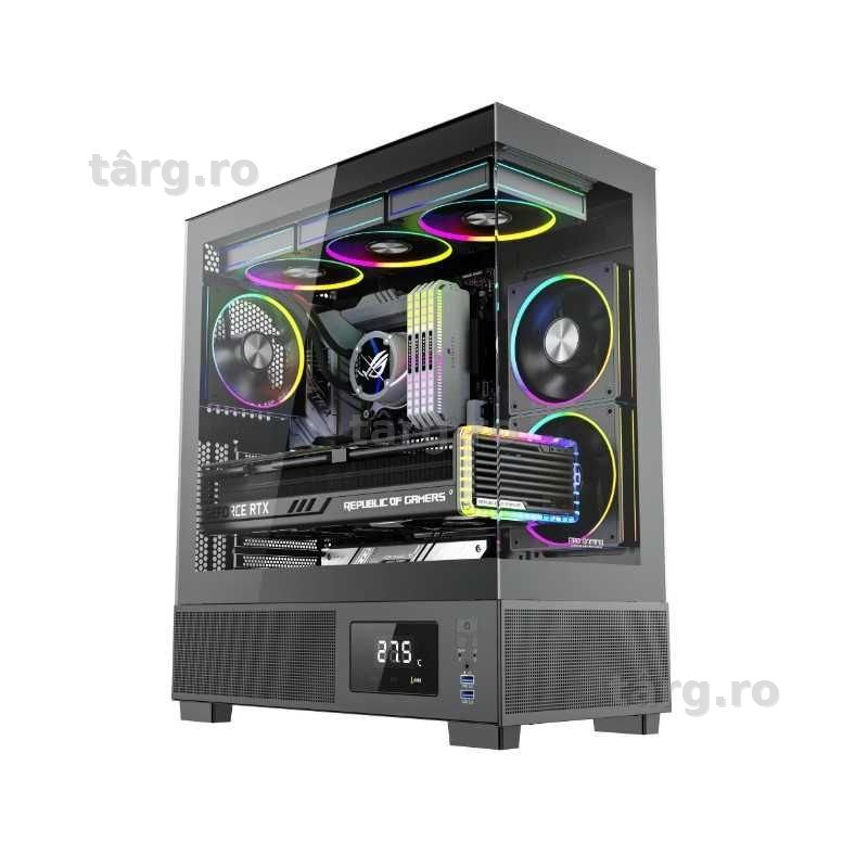 Carcasa Pro Gaming Kian Black, Cube Tower, ATX, fara sursa, 6x ARGB FAN, Controller ARGB