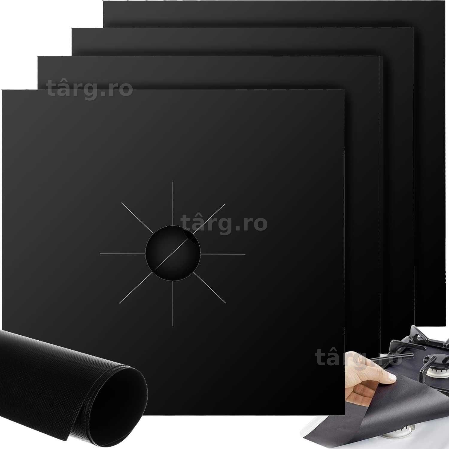 Set 4 folii protectie aragaz reutilizabile rezistente caldura 27x27cm