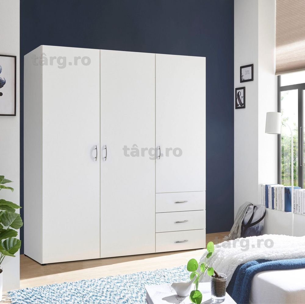 Dulap 3 usi, 3 sertare, Alb, 150x176 cm
