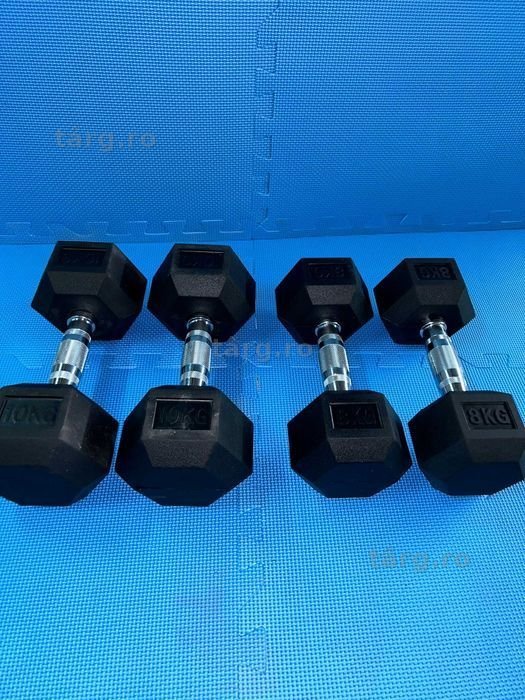 Set Gantere Hexagonale 36kg: 2 x 10 kg + 2 x 8 kg