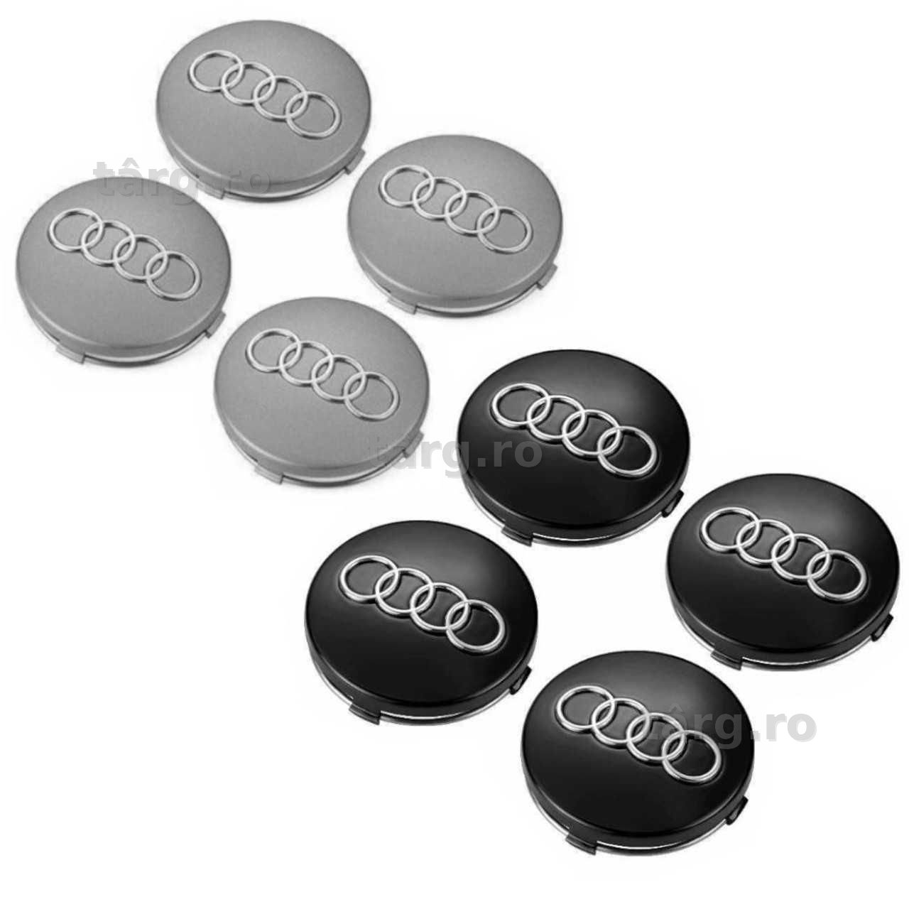 Set 4 Embleme Capace Jante Audi 60mm / 68mm Capacele Roti Negru / Gri