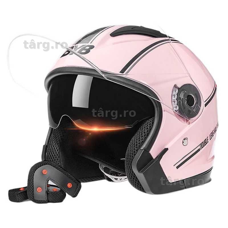Casca Moto/Scuter/ATV, viziera dubla, marime universala, Roz
