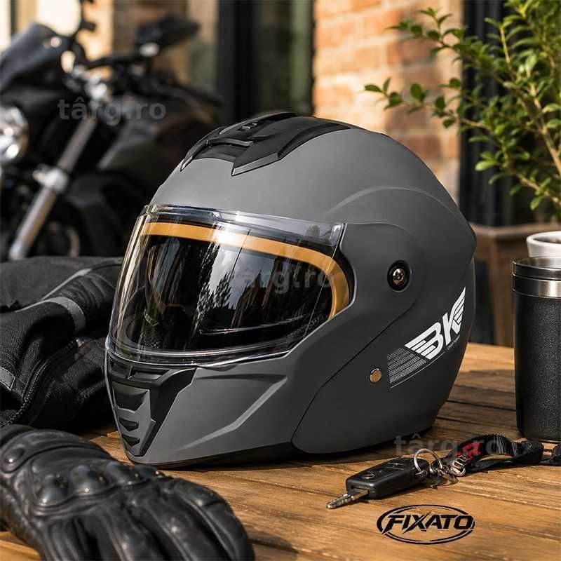 Casca Moto/Scuter Flip-Up, Viziera Dubla, Protectie UV, Gri 4