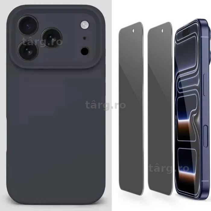 Husa Silicon ( diverse culori ) si Folie Sticla Privacy iPhone 12 Pro 3