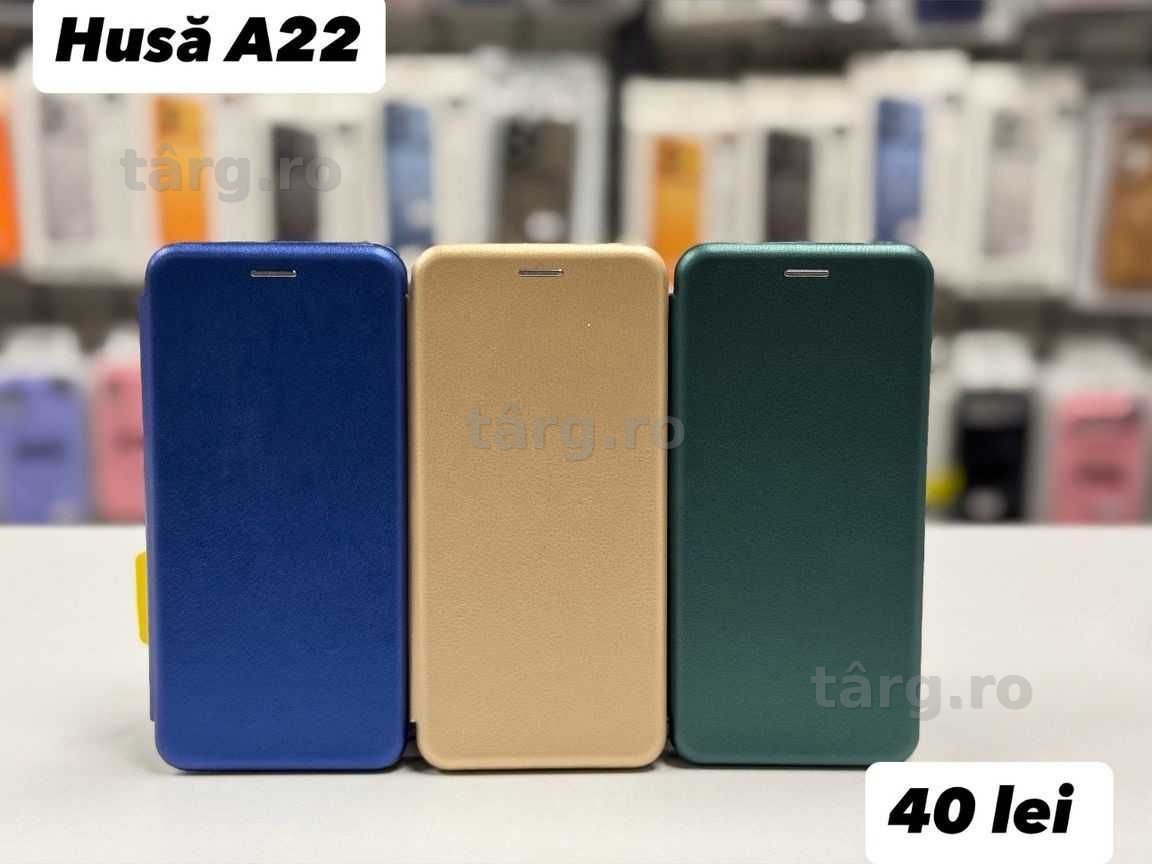 Husa piele ecologica tip carte, folie, cablu,incarcator Samsung A22