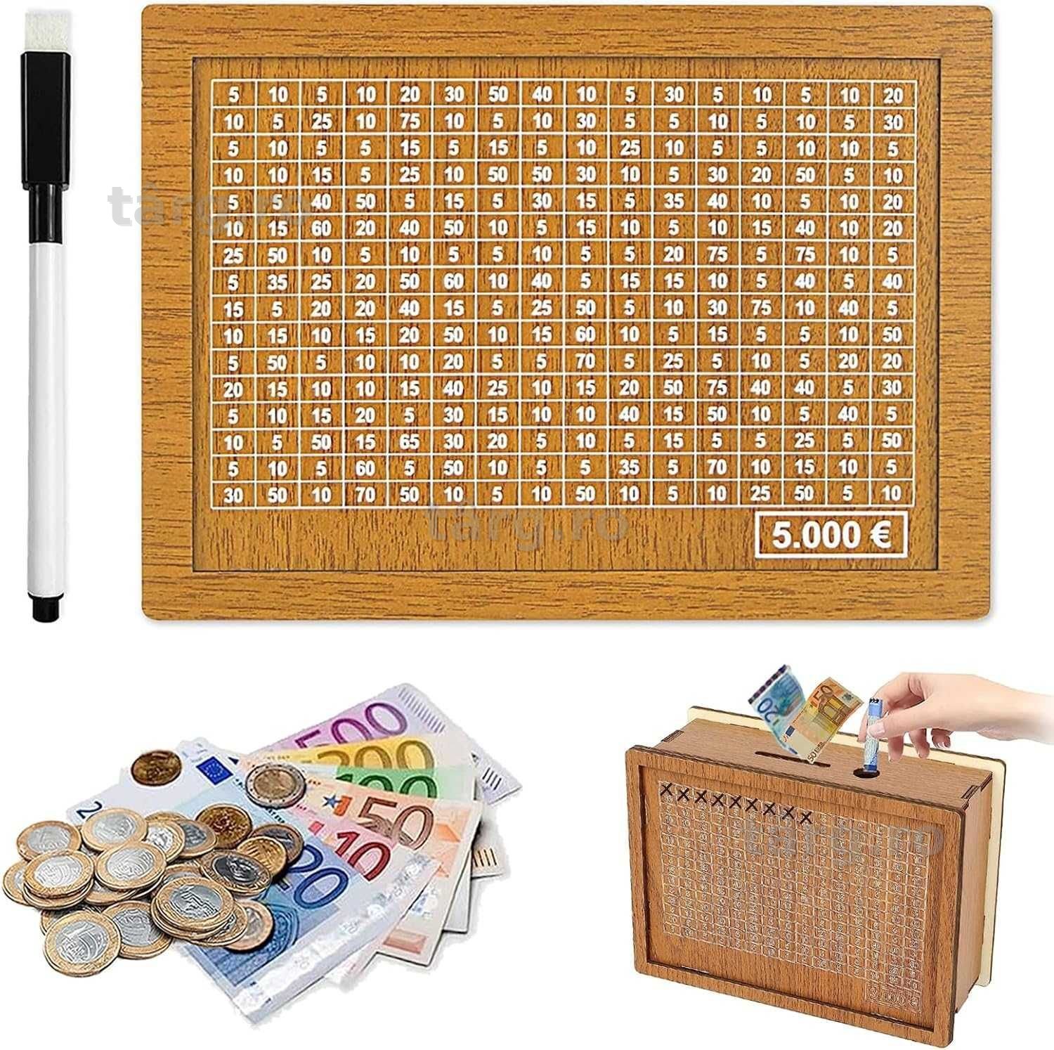 Pusculita din lemn cu provocare de economisire 5 planse marker inclus