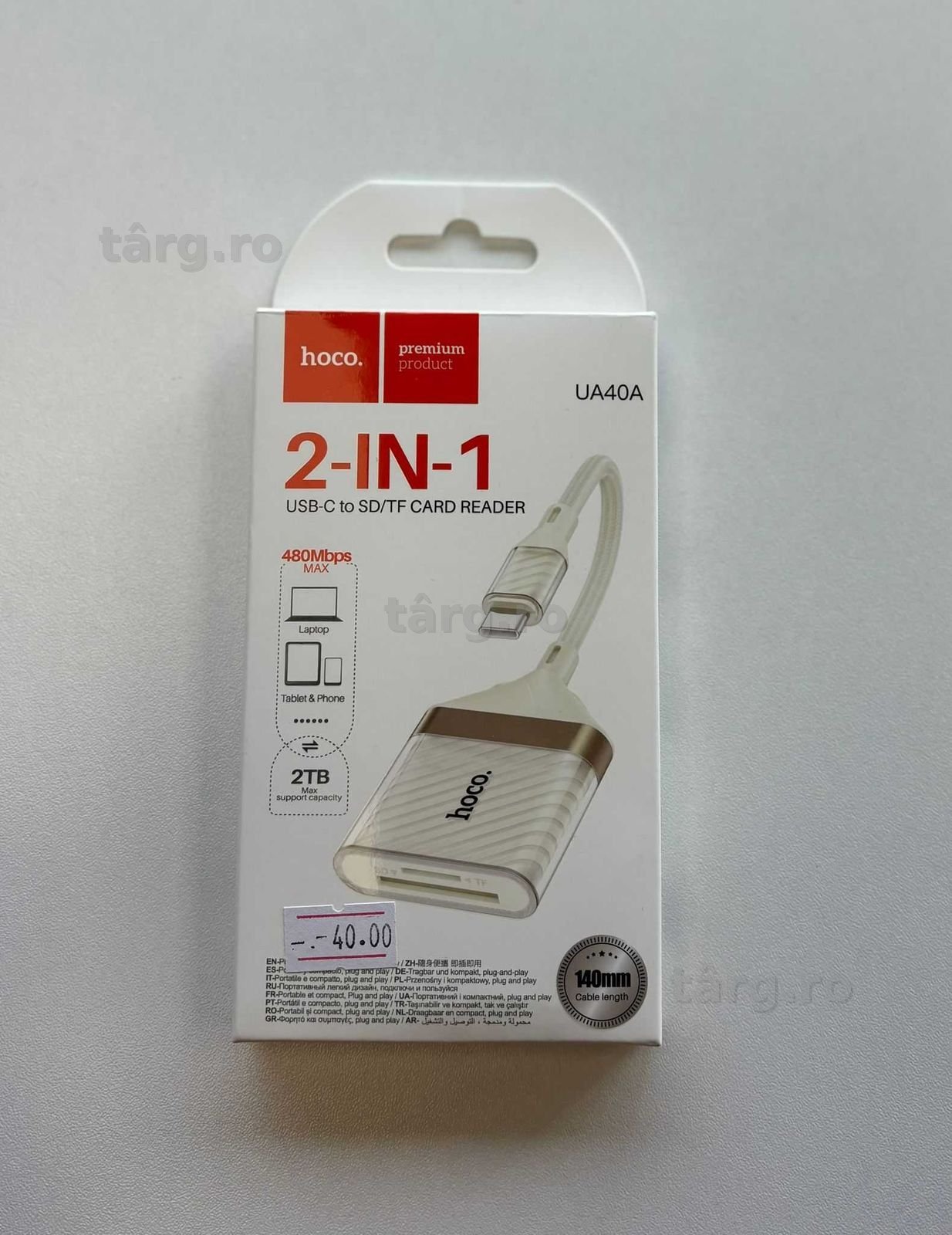 Cititor de Carduri 2-in-1, SD/TF, cu conector USB-C, 480Mbps 2