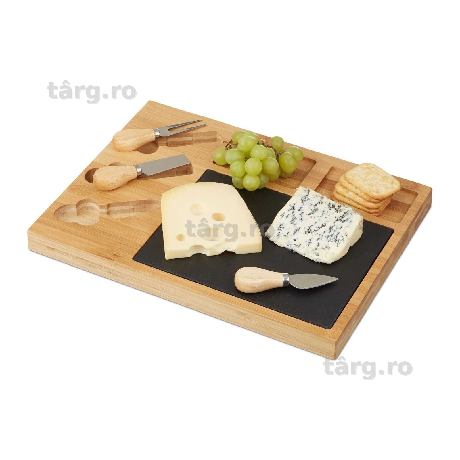 Set pentru servire aperitive si branzeturi bambus 3 tacamuri 40x30 cm