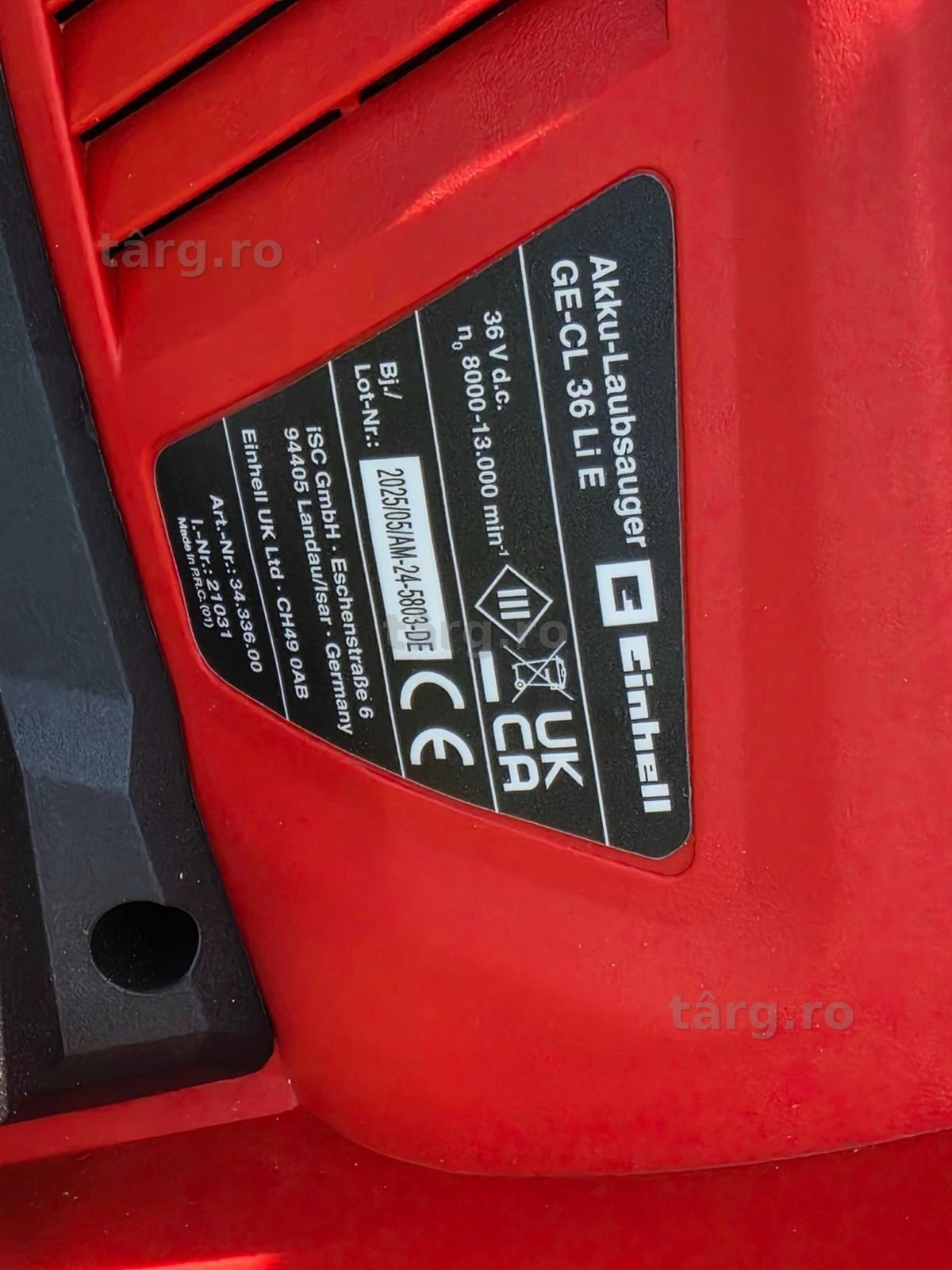 Suflanta / aspirator frunze Einhell GE-CL 36 Li 36V Brushless 8
