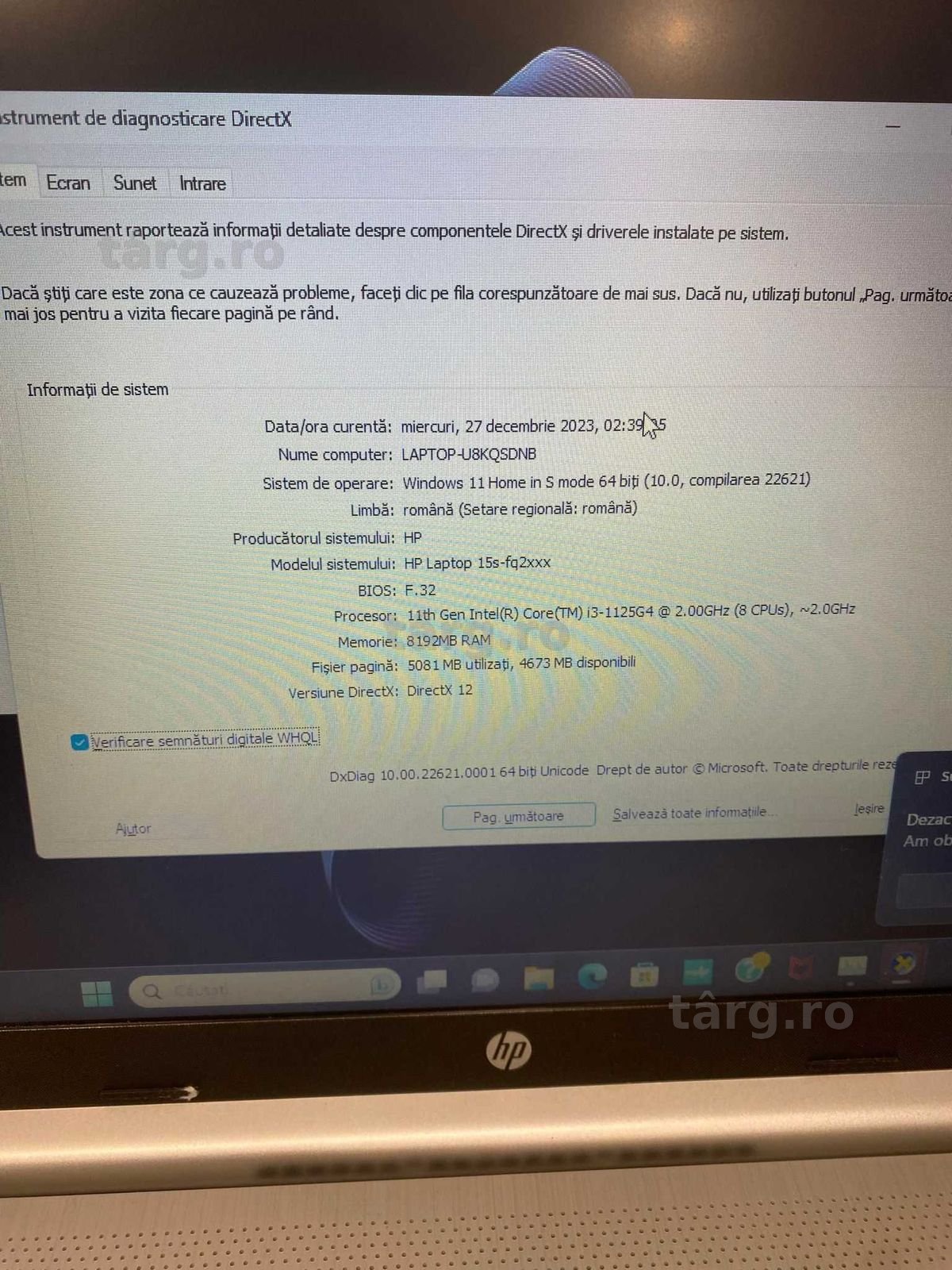 Hope Amanet P5-Laptop HP 15S-FQ2063NQ, I3-1125G4/RAM 8 GB/SSD 256 3