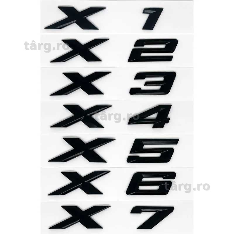 Emblema Sigla Logo BMW Portbagaj X1 X3 X4 X5 X6, Negru Lucios, Adeziv