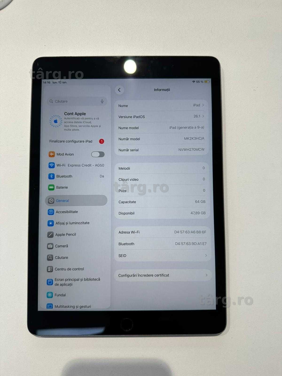 Tableta Apple Ipad 10.2 9th Gen 2021 (Ag50 B.7145) Garantie 2 ani!