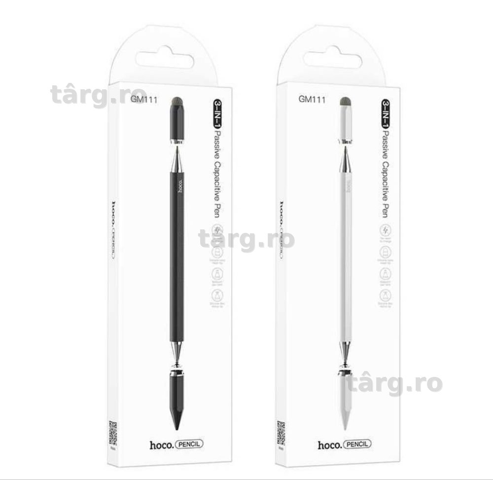 Stylus 3 in 1 Hoco, Smartphone si Tableta, Pix digital Touch, Alb