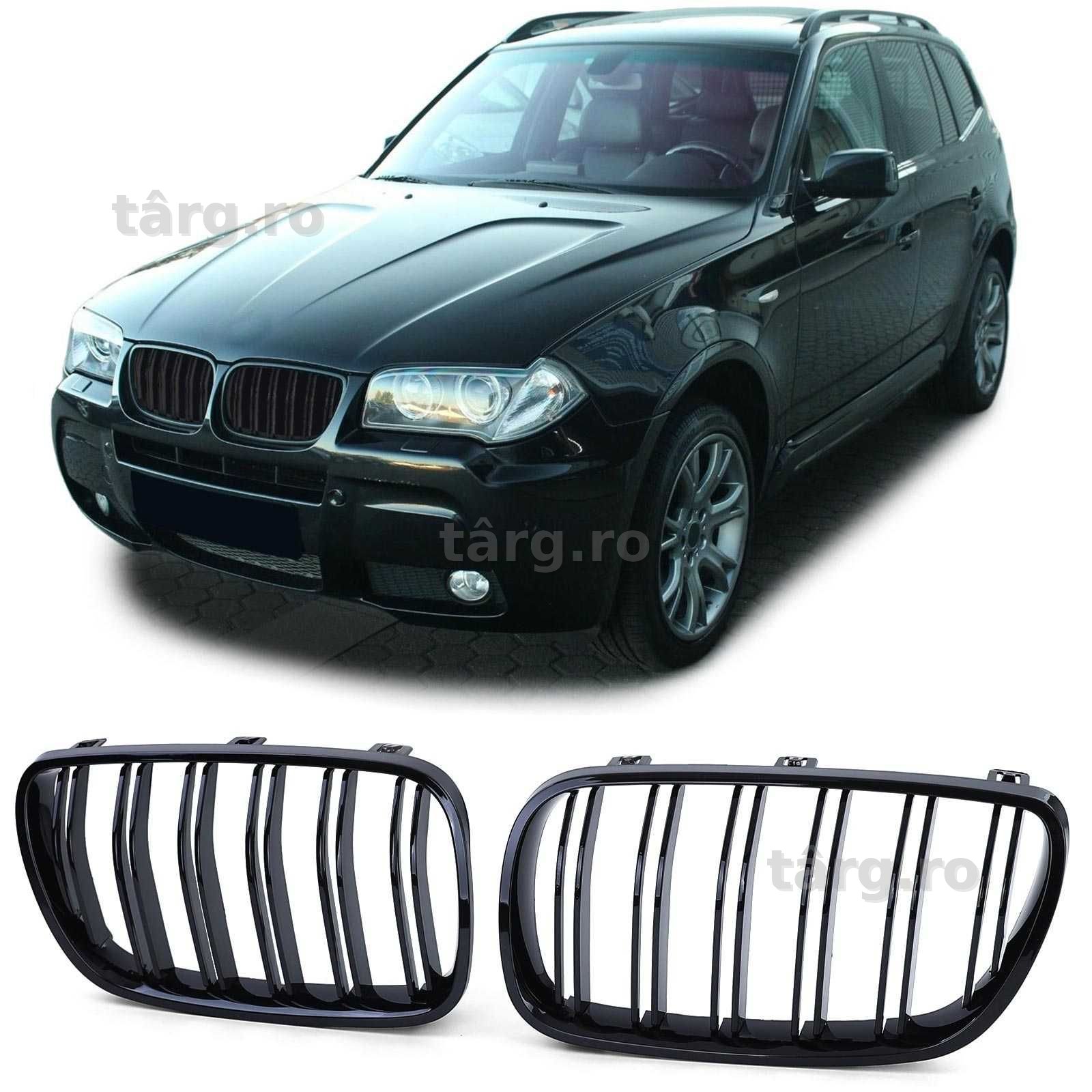 Grile Duble M Nari Bara Fata BMW X3 E83 Facelift 2007-2011, Negru Luci