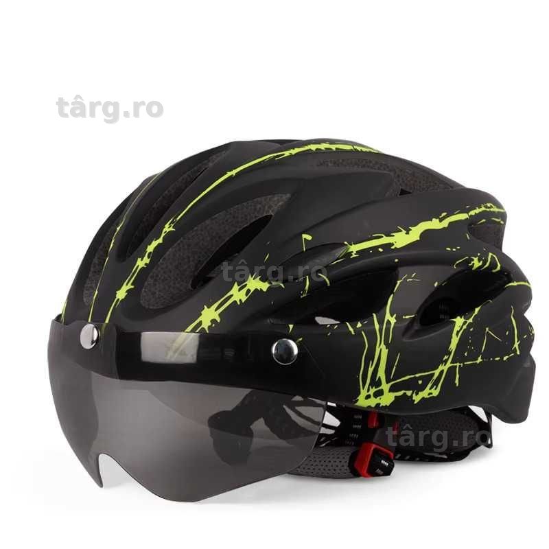 Casca Bicicleta, Viziera detasabila, Aerodinamica, Dimensiune reglabila 54-62cm, Negru cu Verde