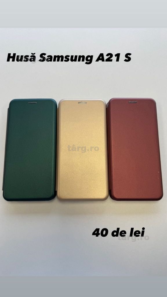 Husa piele ecologica tip carte, folie, incarcator, cablu Samsung A21S