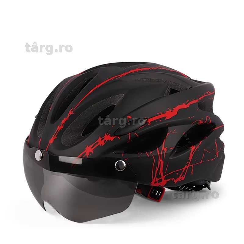 Casca Bicicleta, Viziera detasabila, Aerodinamica, Dimensiune reglabila 54-62cm, Negru cu Rosu
