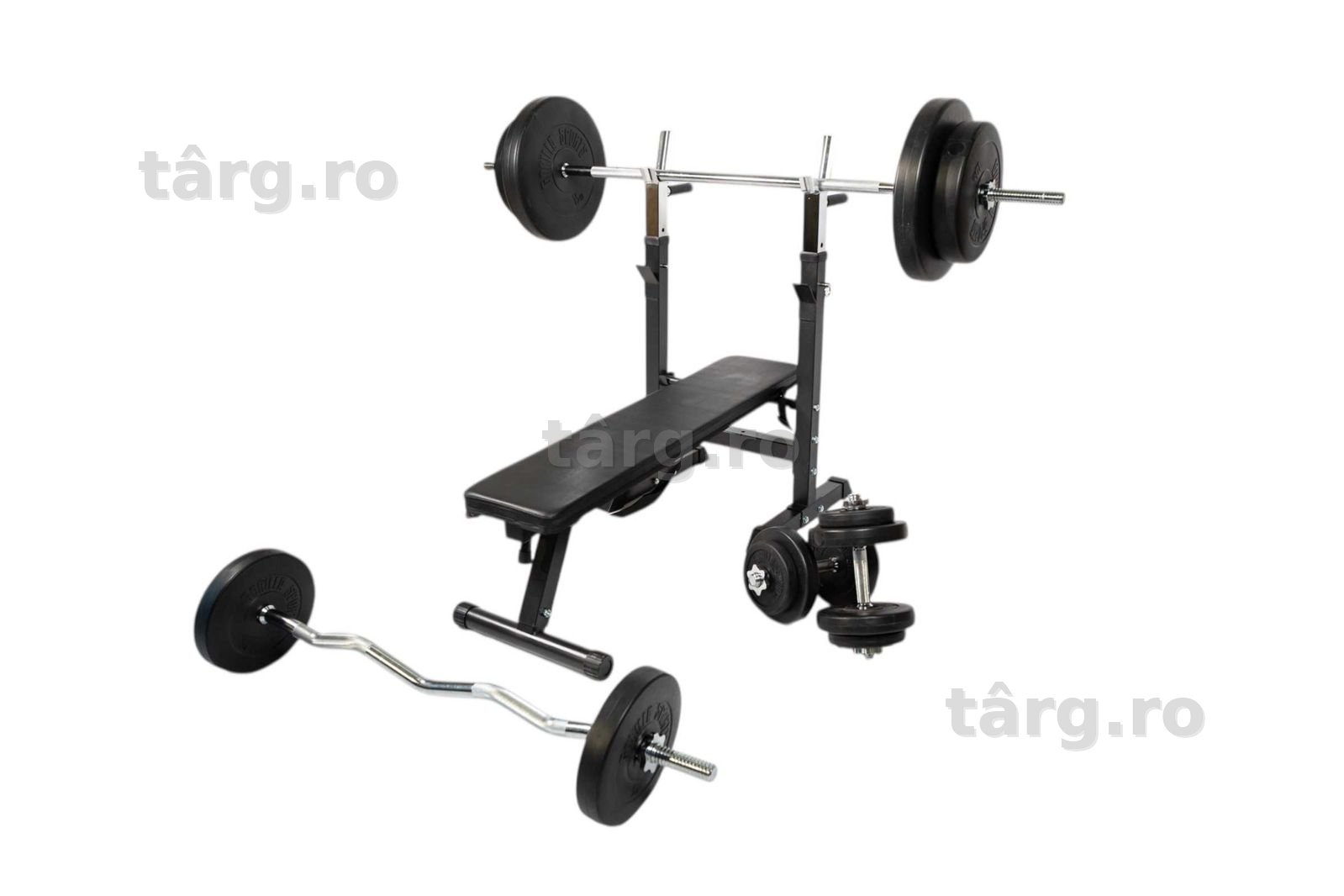 *Bancă Reglabilă Piept cu Suport + SET DE GREUTĂȚI 100 KG 30/31 MM