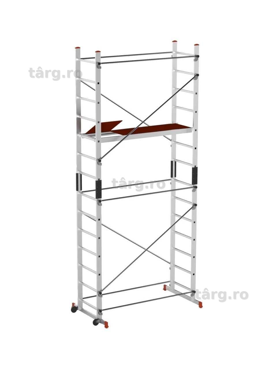 Schela aluminiu mobila 2x2(m), inaltime de lucru 4,7m, platforma 1,6x0,45(m), max. 150kg - CNO-SME-ADDY5M