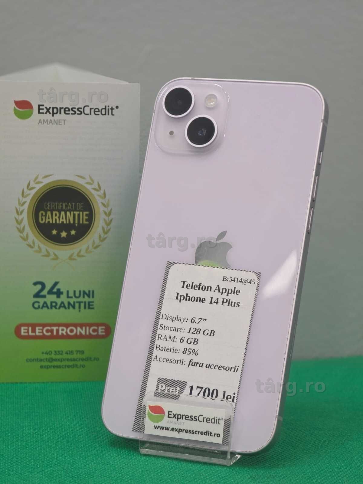 Iphone 14 Plus 128 GB 85% bateria [Ag45 Bacau1 B.5414.1] - Garantie 2 ani
