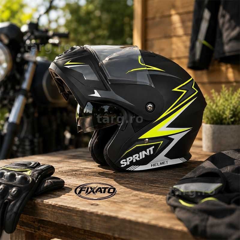 Casca Moto/Scuter Flip-Up, Viziera Dubla, Protectie UV, Verde 4