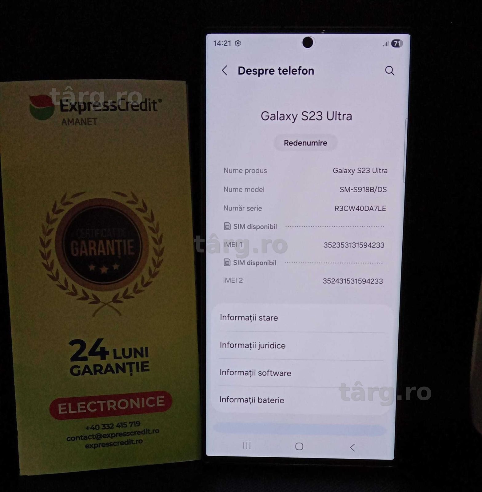 Telefon Samsung S23 ultra (B.25670 Ag31 Barboi) Garantie doi ani!