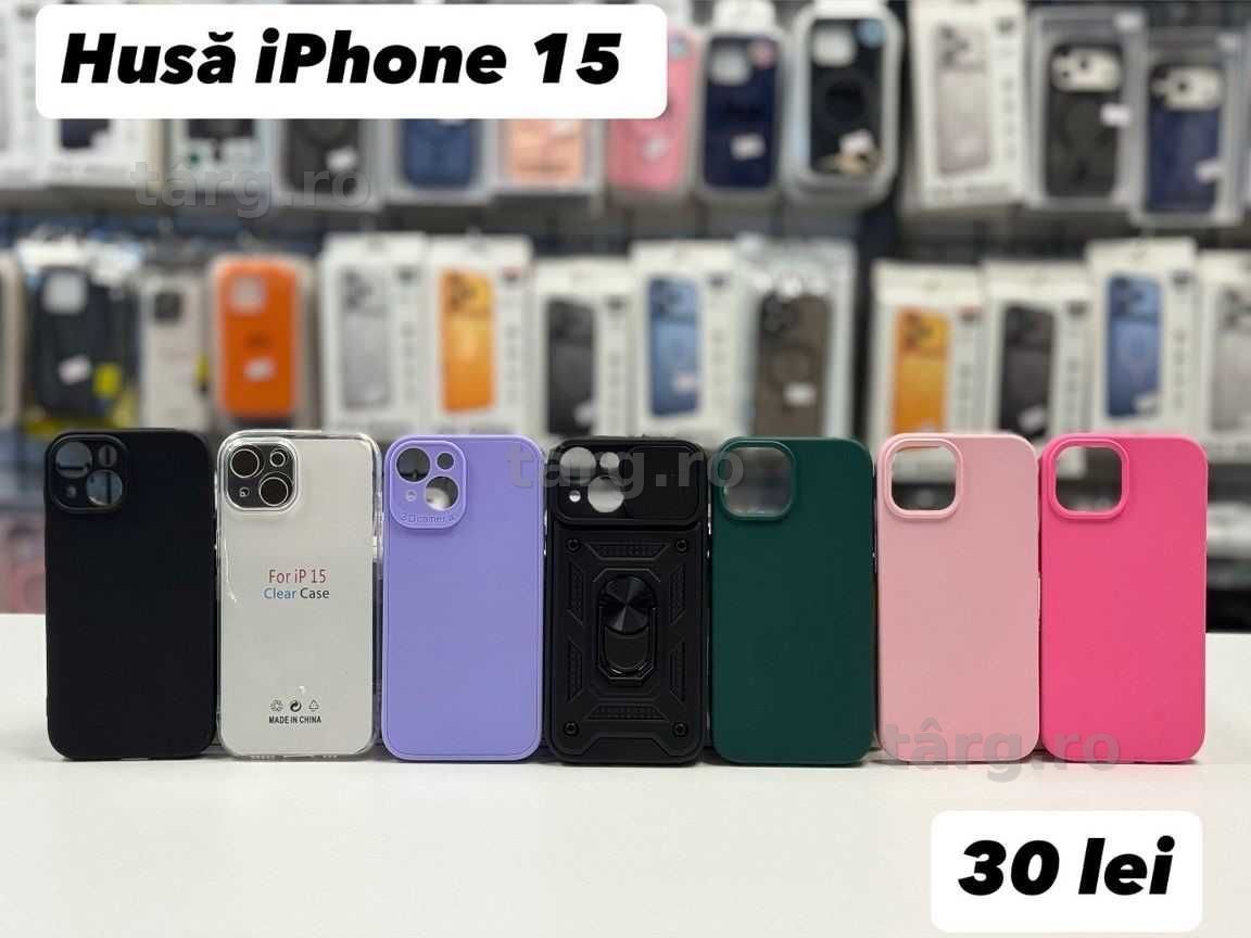 Husa silicon, folie, cablu, incarcator iPhone 15