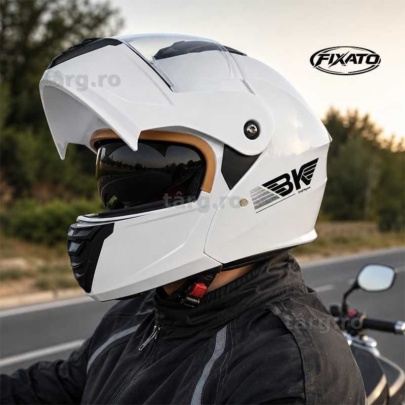 Casca Moto/Scuter Flip-Up, Viziera Dubla, Protectie UV, Alb 2