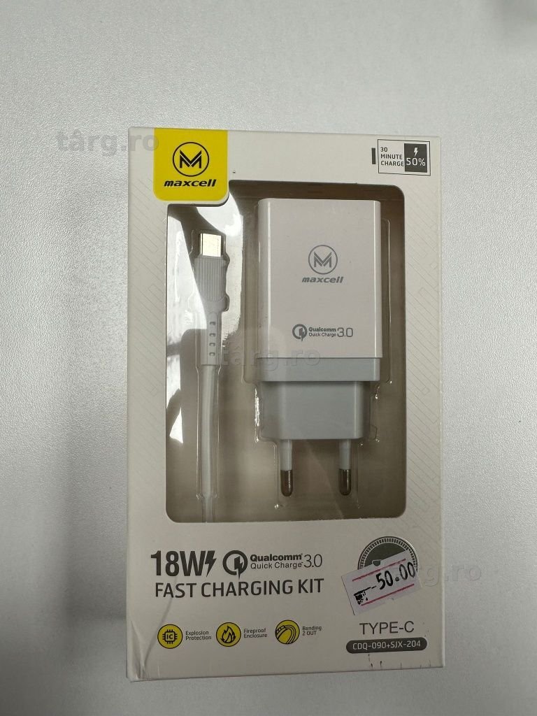 Set incarcator si cablu Fast Charge 18W, Cablu Tip C