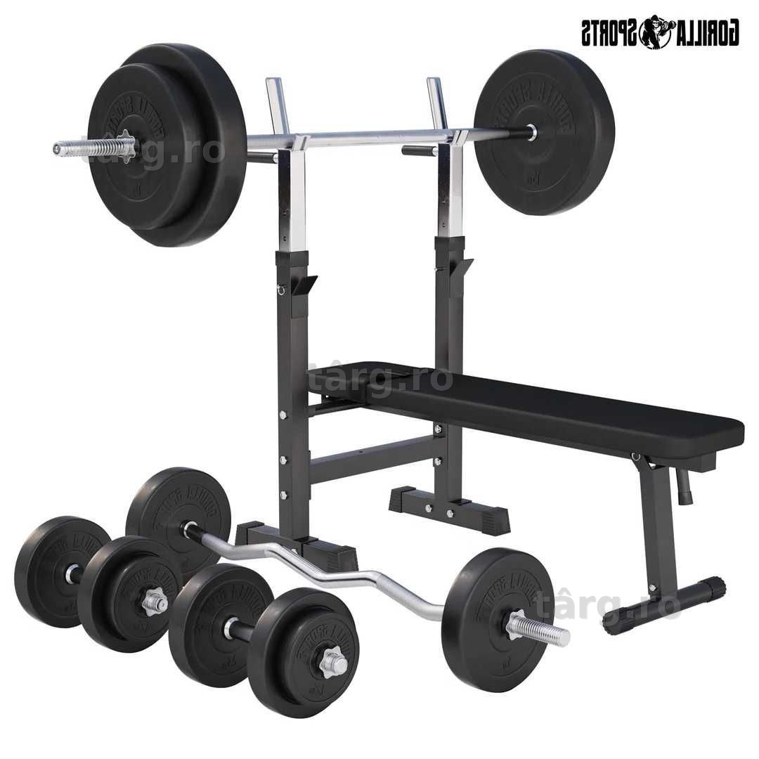 *Banca Reglabila pentru Piept, Suport + SET GREUTĂȚI 100 KG 30/31 MM