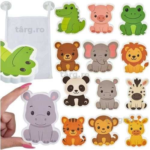 Set 12 animale din spuma pentru baie adezive pentru cada si faianta