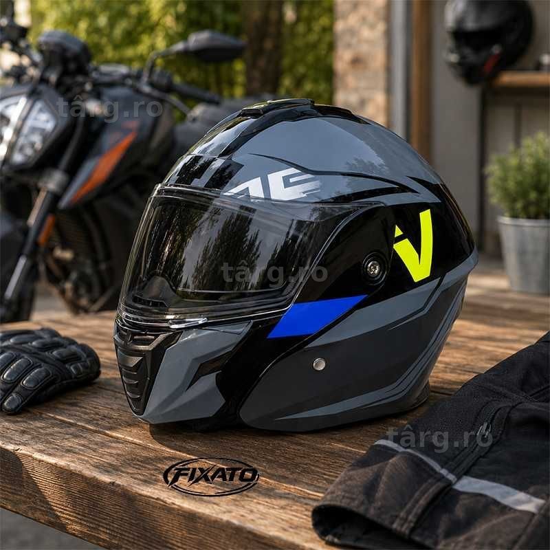 Casca Moto/Scuter Flip-Up, Viziera Dubla, Protectie UV, Albastru Deschis 4