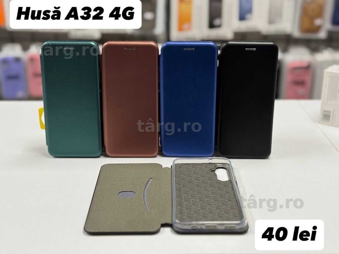 Husa piele ecologica tip carte, folie, cablu, incarcator Samsung A32 4G 2