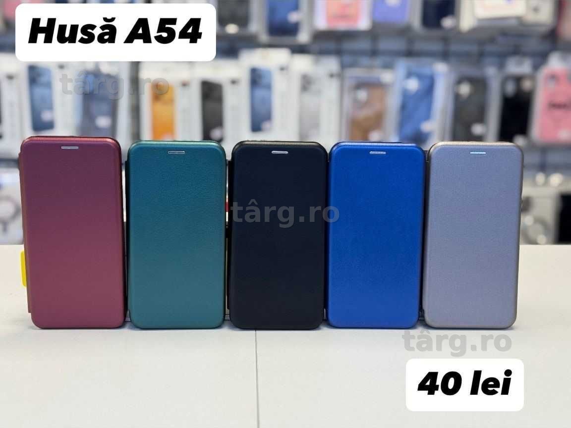 Husa piele ecologica tip carte, folie, cablu, incarcator Samsung A54