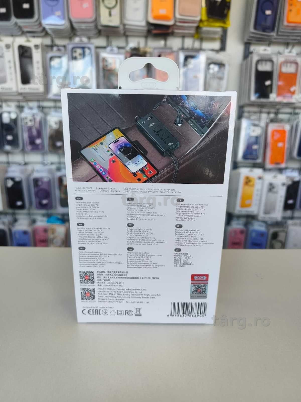 Invertor Auto, Putere 200W, Dual AC, Porturi Type-C si USB, Negru 3