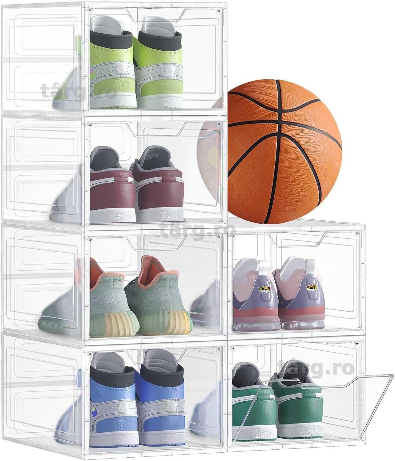 Set 6 cutii pentru pantofi, Songmics, plastic transparent, stivuibile