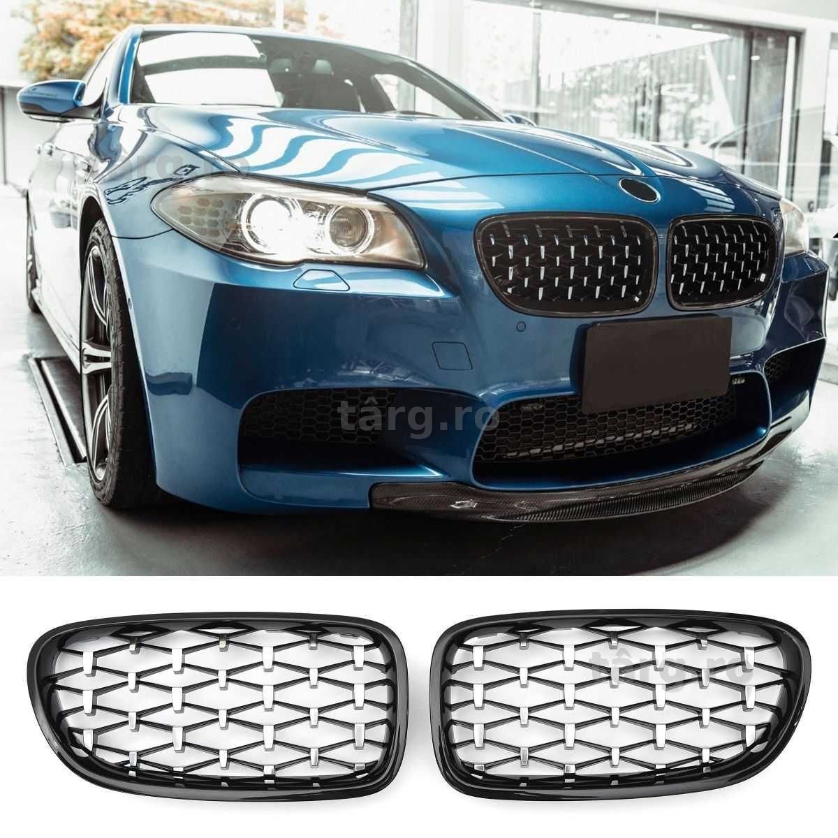Grile Nari M Diamond BMW F10 F11 Negru Lucios cu Argintiu, Grila Dubla